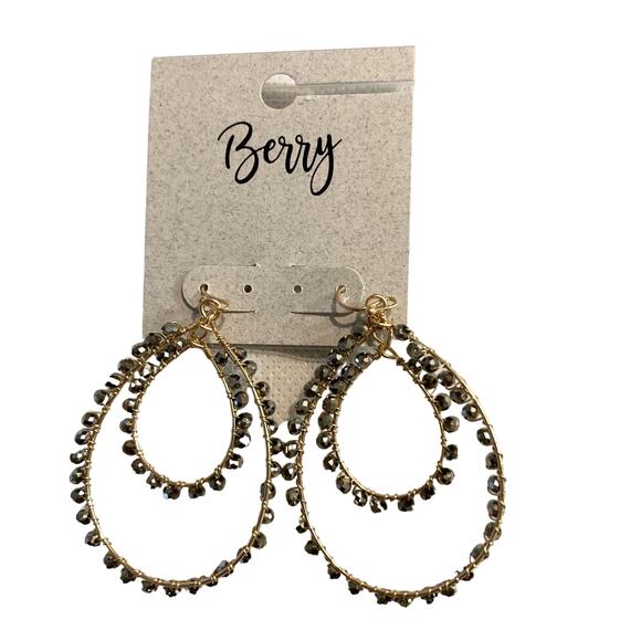 Berry Jewelry Gold Tone Natural Glass Beads Drop Hoop Earrings - Picture 1 of 5